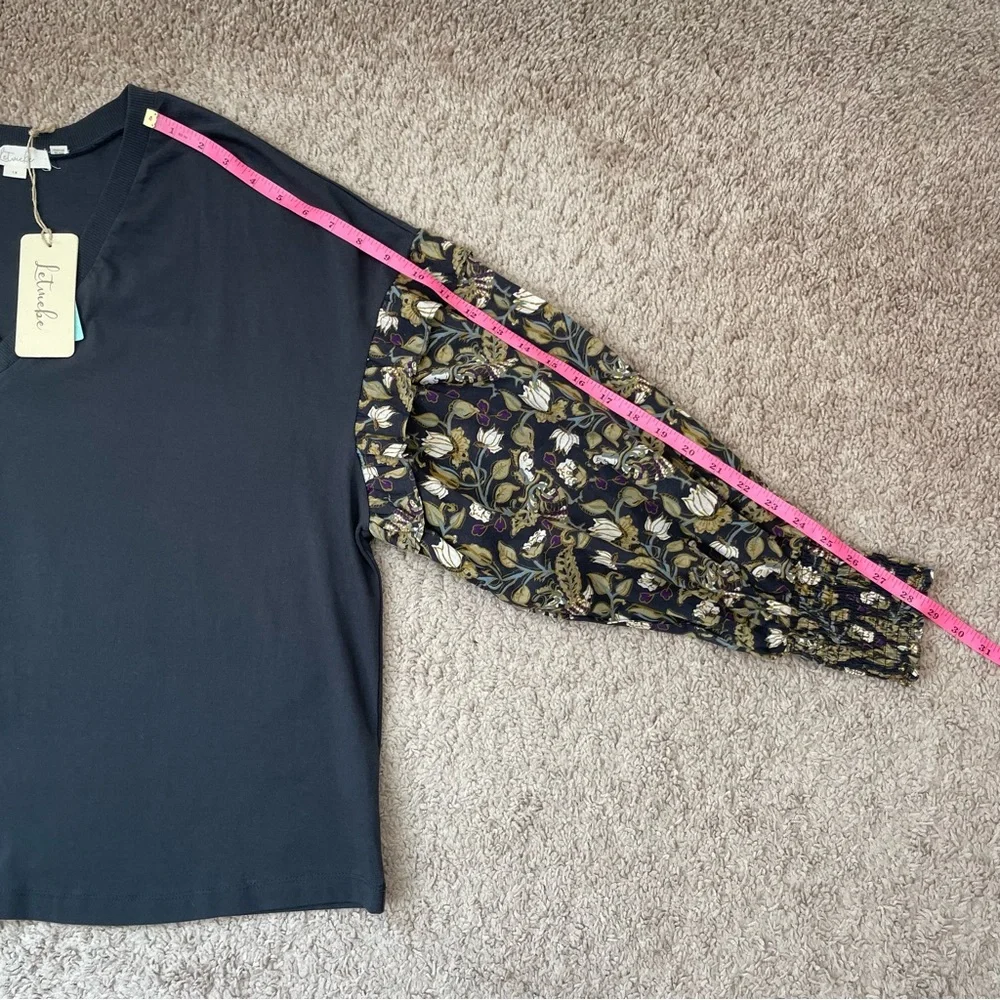 Anthropologie Plus Let Me Be Sydney Long Puff-Sleeved Black Floral Blouse Top 1X - Picture 13 of 16